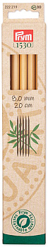 222219 PRYM Спицы чулочные для вязания Prym 1530 8мм 20см, бамбук, натуральный, уп.5шт