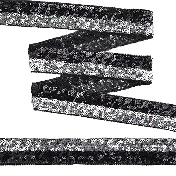 Тесьма с пайетками с двумя полосками TBY на сетке арт. TDFP030121 шир.30мм цв.черный+серебро уп.13,7м