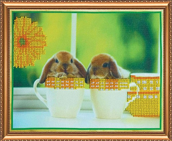 Набор для вышивания бисером АБРИС АРТ арт. AB-011 Братцы-кролики 22,5х17 см