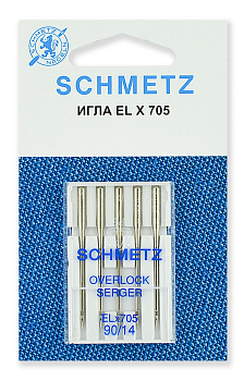 Иглы для бытовых швейных машин Schmetz для плоскошовных машин, хромированные CF ELx705 №90, уп.5 игл
