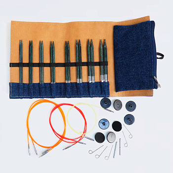 20643 Knit Pro Набор съемных спиц для вязания Denim Indigo Wood (8 видов спиц в наборе)