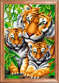 Рисунок на ткани МАГИЯ КАНВЫ арт.КС097 Тигрица с тигрятами 39х27 см