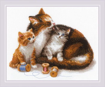 Набор для вышивания РИОЛИС арт.1811 Кошка с котятами 30х24 см