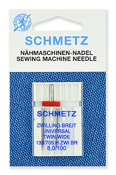 Иглы для бытовых швейных машин Schmetz стандартные двойные 130/705H ZWI BR №100/8.0, уп.1 игла