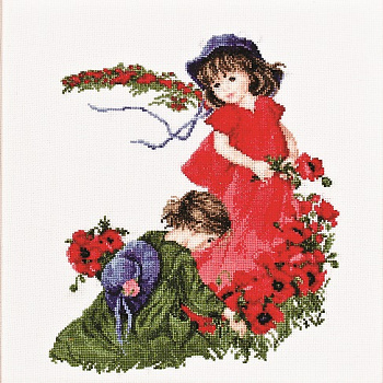 Набор для вышивания АЛИСЕНА арт.1032-1 Девочки в маках 27х31 см салатовый