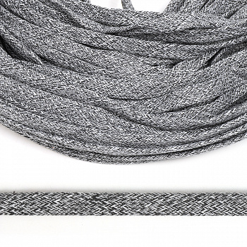Шнур плоский х/б 10мм классическое плетение TW цв.меланж 1 (028 св.серый, 031 т.серый) уп.50м