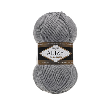 Пряжа для вязания Ализе LanaGold (49% шерсть, 51% акрил) 5х100г/240м цв.021 серый меланж