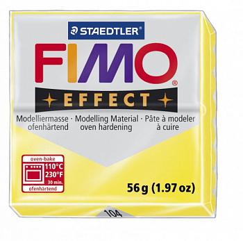 FIMO Effect полимерная глина, запекаемая в печке, уп. 56г цв.полупрозрачный желтый, арт.8020-104