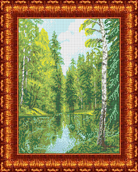 Канва с нанесенным рисунком КАРОЛИНКА арт. КК-026 Озеро в лесу 23х30 см