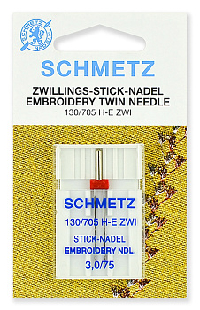 Иглы для бытовых швейных машин Schmetz для вышивки двойные 130/705H-E ZWI №75/3.0, уп.1 игла