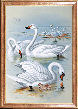 Рисунок на ткани МАГИЯ КАНВЫ арт.КС054 Лебеди на отливе 39х27 см