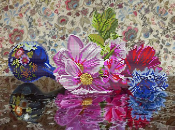 Рисунок на ткани для вышивания бисером КАРТИНЫ БИСЕРОМ арт.S-075 Цветочная феерия 35х26 см