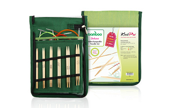 22541 Knit Pro Набор Starter съемных спиц для вязания Bamboo японский бамбук с золотым покрытием 24 карата на креплениях, 5 видов