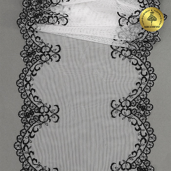Кружево вышивка на сетке KRUZHEVO арт.TBY.OG77 шир.175мм цв.черный+белый уп.6,5м