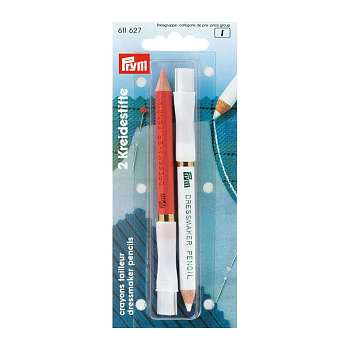 611627 PRYM Меловой карандаш со стирающей кисточкой 11см цв. белый/розовый уп.2шт