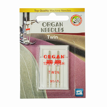 Иглы для бытовых швейных машин ORGAN двойные №90/3, уп.2 иглы