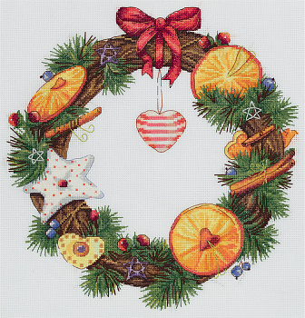 Набор для вышивания PANNA арт. PS-7055 Венок с апельсином и корицей 27х27 см