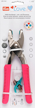390902 PRYM Prym Love - Щипцы VARIO с насадками для пробивания отверстий Ø 3 и 4мм, длина 19,5см, сталь/пластик, ярко-розовый