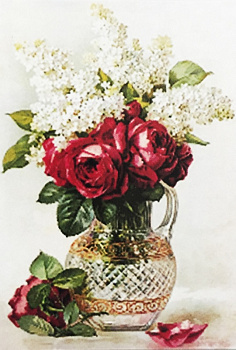Набор  для вышивания бисером КОЛОР КИТ арт.КК.576 Розы и сирень в хрустальном графине 21х31 см