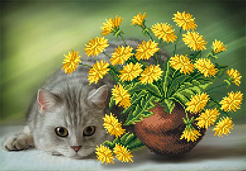 Рисунок на шелке МАТРЕНИН ПОСАД арт.37х49 - 4154 Котик и одуванчик