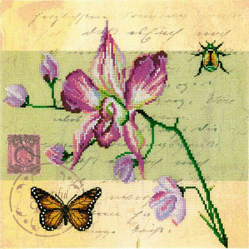 Набор для вышивания РТО арт.M70017 Почтовая открытка - Орхидея 25х25 см