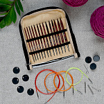 25613 Knit Pro Набор Deluxe Set съемных спиц для вязания Cubics 7 видов спиц 4-8мм, тросик 60см, 80см-2шт, 100см, дерево, коричневый, 7 видов спиц