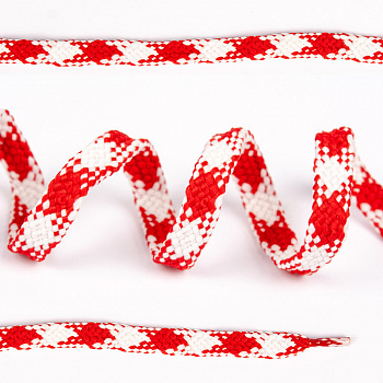 Шнурки плоские 9 мм 7с859 длина 100 см, компл.2шт, цв. белый с красным клетка