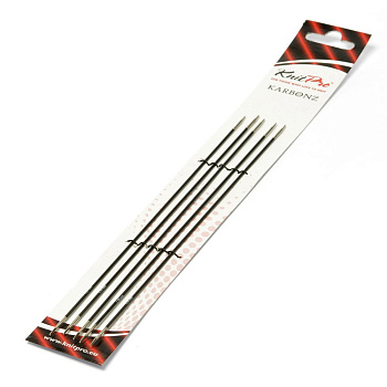 41122 Knit Pro Спицы чулочные для вязания Karbonz 1,5мм/20см, карбон, черный, 5шт
