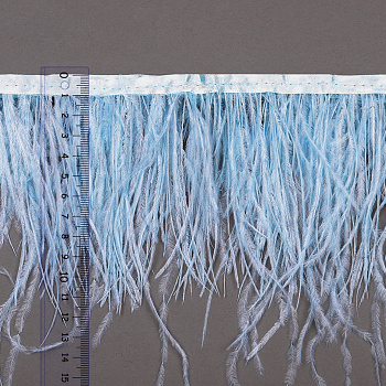 Перья на ленте Страус TBY арт.15-114 шир.15см цв. нежно-голубой  уп.2м