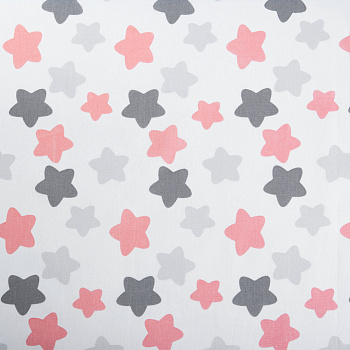 Ткань ранфорс Звезды, арт.WH 4898-v16, 130г/м²,100% хлопок, шир.240см, цв.белый/серый/розовый, уп.3м