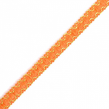 Тесьма отделочная Зиг-Заг арт.с3729г17 рис.9254 с метанитом шир.10мм цв.оранжевый-золото уп.10м