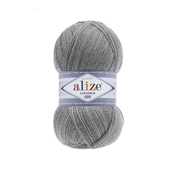 Пряжа для вязания Ализе LanaGold 800 (49% шерсть, 51% акрил) 5х100г/800м цв.021 серый меланж