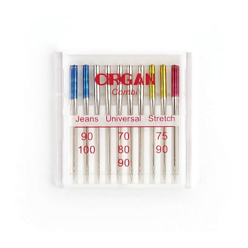 Иглы для бытовых швейных машин ORGAN универсальные COMBI (Джинсовые/Универсальные/Стрейч) уп.10 игл