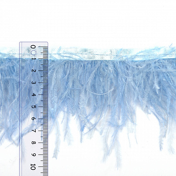 Перья на ленте Страус арт.FBY-08-114 шир.8см цв. нежно-голубой уп.2м