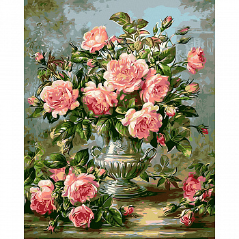 Картины по номерам арт.G510 Розы в серебряной вазе 40х50 см