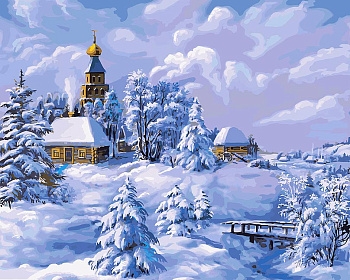 Картины по номерам Белоснежка арт.БЛ.137-AB Зима в деревне 40х50 см