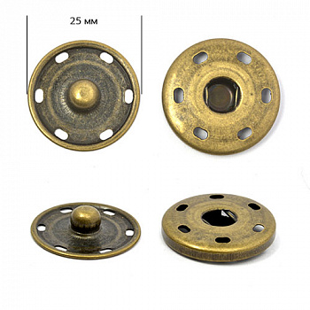 Кнопка пришивная TBY-SBB латунь 25 мм цв. античная латунь уп. 6 листов по 12 кнопок