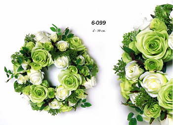Венок арт.FAF.6-099 бело-зеленый свадебный 30 см