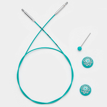 36617 Knit Pro Тросик Mindful (заглушки 2шт, кабельный ключик), длина 126см, нержавеющая сталь с нейлоновым покрытием, бирюзовый