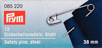 Булавки швейные PRYM английские, сталь с защитой от ржавчины, со спиралью, 38 мм,  уп.12 шт, арт.085220