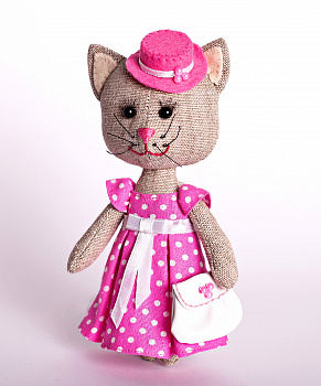 Набор для изготовления игрушки из льна и хлопка арт.ПЛДК-1456 Тетя кошка 16,5 см