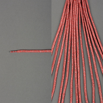 Шнурки круглые 5мм с наполнителем дл.100см цв. красный серебро елка (10 компл)