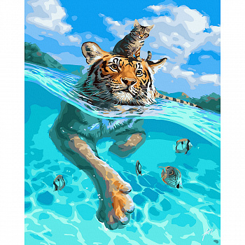 Картины по номерам арт.GX30145 Тигр с котенком 40х50 см