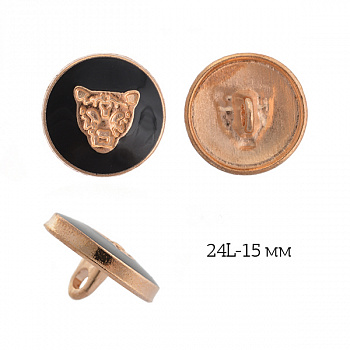 Пуговицы металл TBY.1905 цв. золото/черный 24L-15мм, на ножке, 50шт