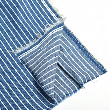 Ткань джинс Полоска 130г/м² шир.150см 60% хлопок, 40% полиэстер арт.1809-9 цв.2 т.голубой/белый рул.20-60 м