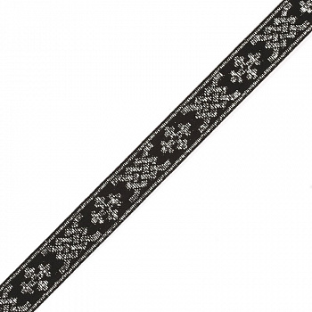 Лента отделочная жаккардовая (галун православный) арт.0338 шир.12мм уп.10 м цв.черный/серебро