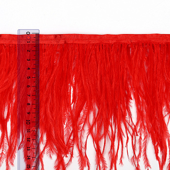 Перья на ленте Страус арт.FBY-15-055 шир.15см цв. красный уп.2м