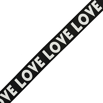 Лента репсовая с рисунком TBY Love арт.LDRW2501 шир.25мм цв.черный уп.50м