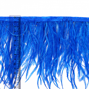 Перья на ленте Страус TBY арт.15-087 шир.15см цв. синий неон уп.2м