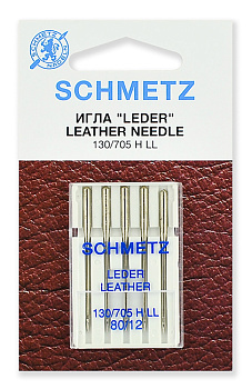 Иглы для бытовых швейных машин Schmetz для кожи 130/705H LL №80, уп.5 игл